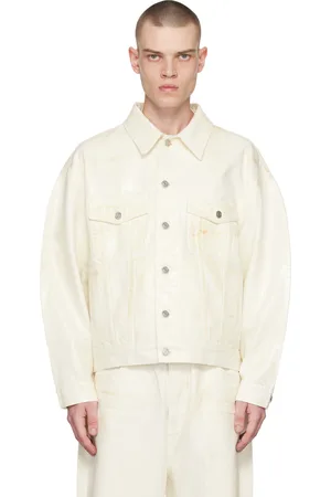 We11 Done Blouson camionneur blanc en denim enduit à effet métallisé