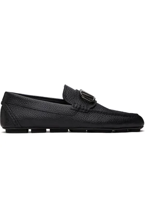 VALENTINO GARAVANI Flâneurs noirs en cuir de veau grainé à logo en V