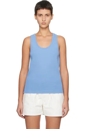Bottega Veneta Débardeur bleu en jersey côtelé