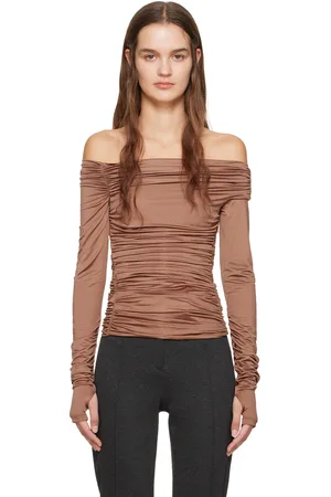 Helmut Lang T-shirt à manches longues brun à effet ruché