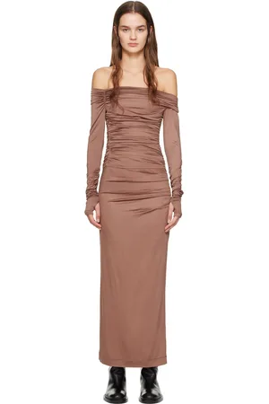 Helmut Lang Robe longue brune à épaules dénudées
