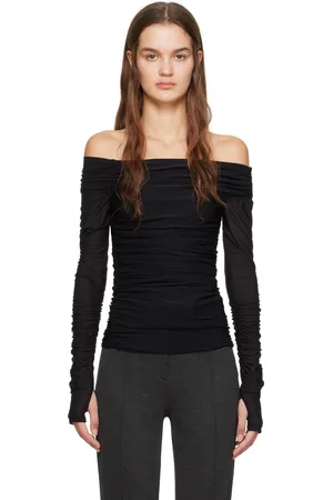 Helmut Lang T-shirt à manches longues noir à effet ruché