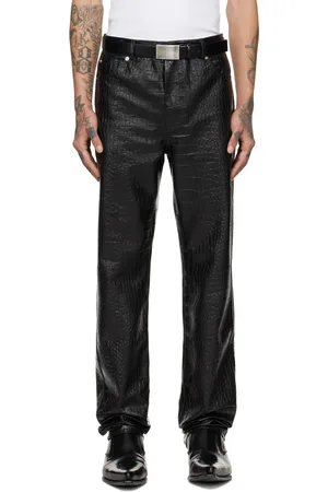 LU’U DAN Pantalon noir en cuir synthétique gaufré façon coco