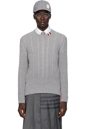 Thom Browne Pull gris à col ras du cou