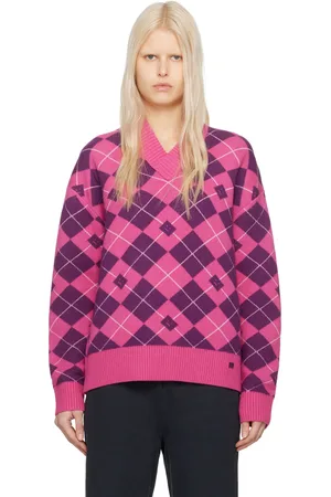 Acne Studios Pull rose et mauve à motif argyle