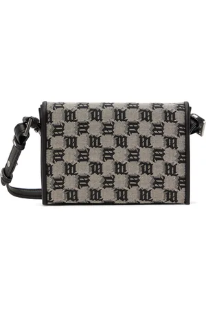 MISBHV Pochette pour téléphone taupe et noir à monogrammes en tissu jacquard