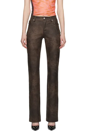 MISBHV Pantalon brun en cuir synthétique craquelé