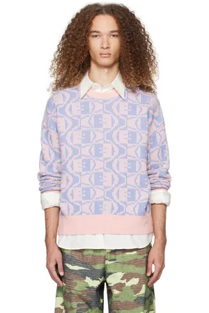 Acne Studios Pull rose et bleu à motif en tricot jacquard
