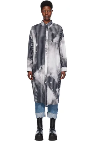 R13 Robe longue noir et gris à rayures