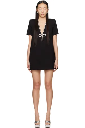 AREA Robe courte noire à boucle et à ornements en verre taillé