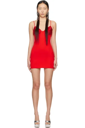 AREA Robe courte rouge à ornements en verre taillé