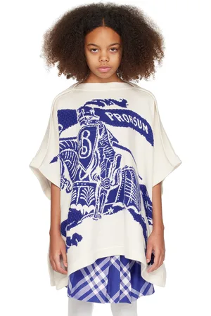 Burberry Enfant | Manteau blanc et bleu à emblème du cavalier