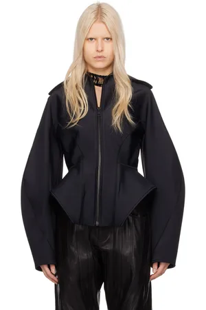 MUGLER Blouson noir en néoprène à baleines