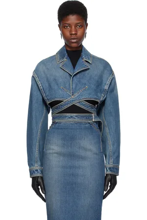 Alaïa Blouson bleu en denim à assemblage cache-cœur