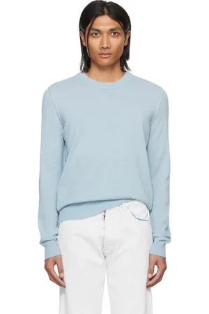 Maison Margiela Pull bleu à col ras du cou