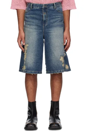 lesugiatelier Short bleu en denim à appliqués en verre taillé