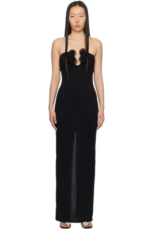 MAGDA BUTRYM Robe longue noire à appliqués floraux