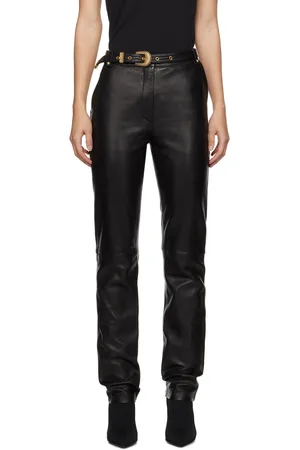 Balmain Pantalon noir en cuir à ceinture