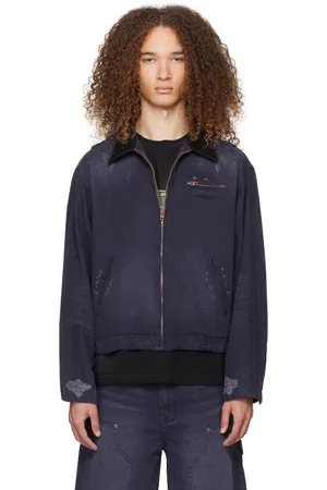 We11 Done Blouson bleu marine en denim à effet usé