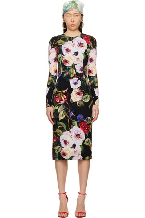 Dolce & Gabbana Robe midi noire à motif fleuri