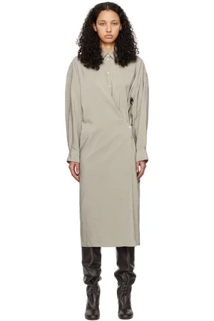 LEMAIRE Robe midi grise à assemblage cache-cœur
