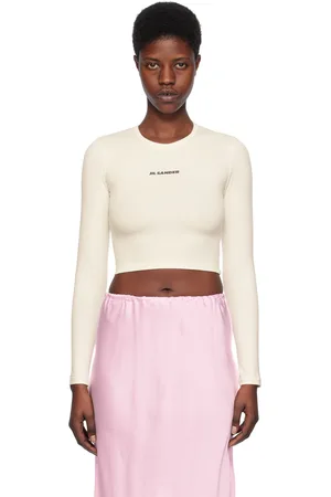 Jil Sander T-shirt à manches longues écourté blanc cassé