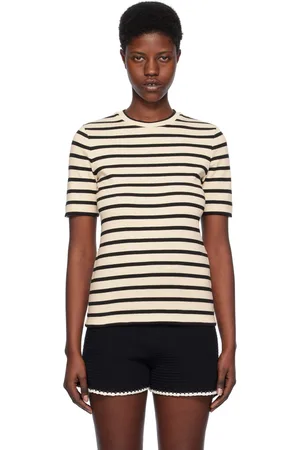 Jil Sander T-shirt blanc cassé et noir à rayures
