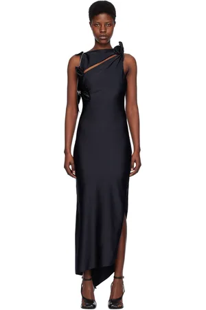 COPERNI Robe longue asymétrique noire à appliqués floraux
