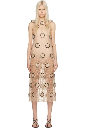 Beaufille Robe midi Zelle beige et noir