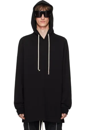Rick Owens Pull à capuche noir en jersey épais