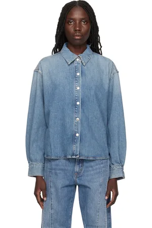 AGOLDE Chemise Aiden bleue en denim à ourlet allongé à l