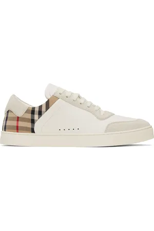 Burberry Baskets blanches à panneau à carreaux