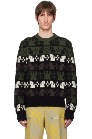 Burberry Pull vert et noir à motif en tricot jacquard