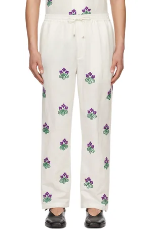 HARAGO Pantalon blanc cassé à motif fleuri