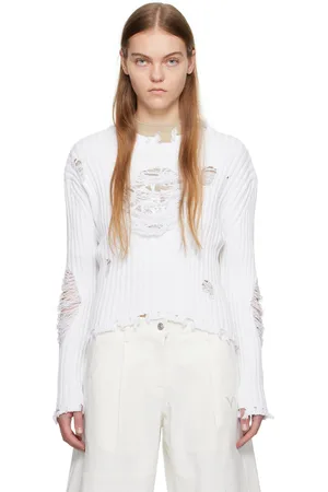OPEN YY Pull blanc à découpe graphique et à effet usé