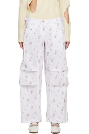 OPEN YY Pantalon de détente blanc à motif fleuri exclusif à SSENSE