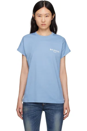 Balmain T-shirt bleu à logo floqué