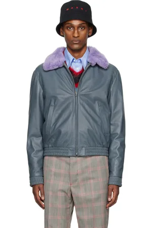 Marni Blouson gris en cuir à garniture contrastante