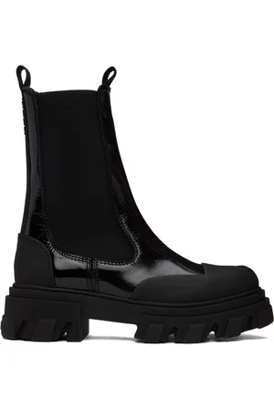 Ganni Bottes chelsea hauteur mi-mollet noires à semelle à reliefs