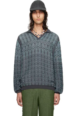 Isa Boulder Polo gris et bleu à motif à carreaux exclusif à SSENSE