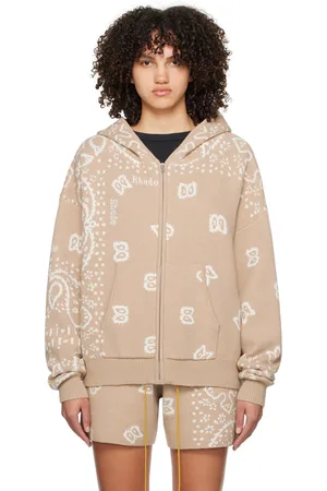 Rhude Pull à capuche beige à motif graphique en tricot jacquard