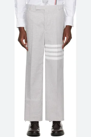 Thom Browne Pantalon blanc et gris à quatre rayures