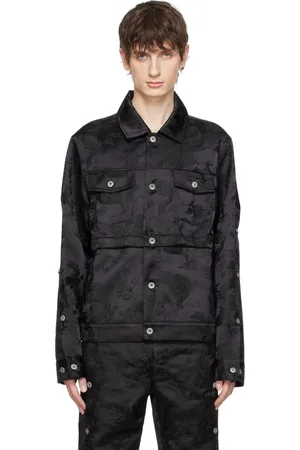 Feng Chen Wang Blouson transformable noir à motif graphique en tissu jacquard