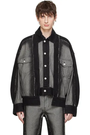 Feng Chen Wang Blouson noir en denim à panneaux