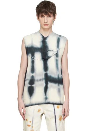 Feng Chen Wang Gilet bleu marine et blanc à col en V étagé