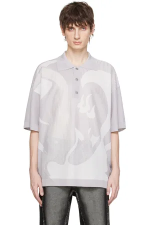Feng Chen Wang Polo gris à motif en tricot jacquard