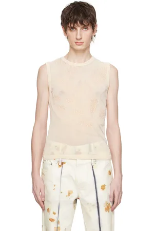 Feng Chen Wang Débardeur blanc cassé en tricot à mailles ouvertes
