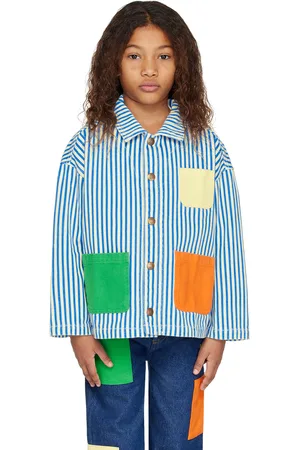 Bobo Choses Enfant | Blouson contrasté bleu et blanc en denim