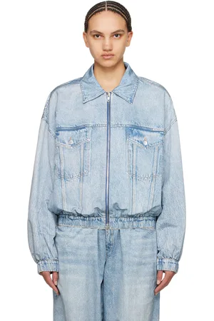 Alexander Wang Blouson aviateur bleu en denim à image trompe l