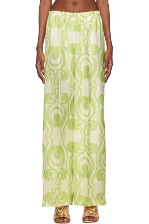 DRIES VAN NOTEN Pantalon vert et blanc à motif imprimé